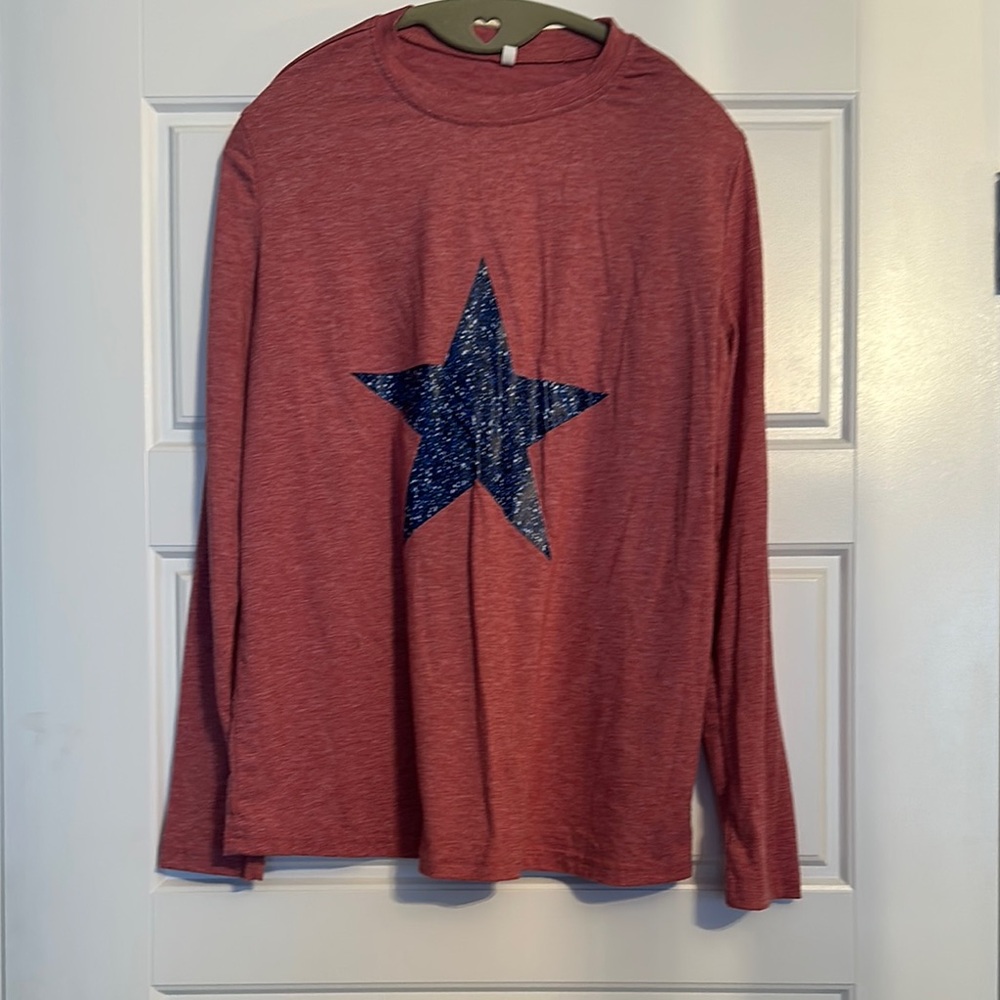 Red and Blue Long Sleeve Tee with Star Design